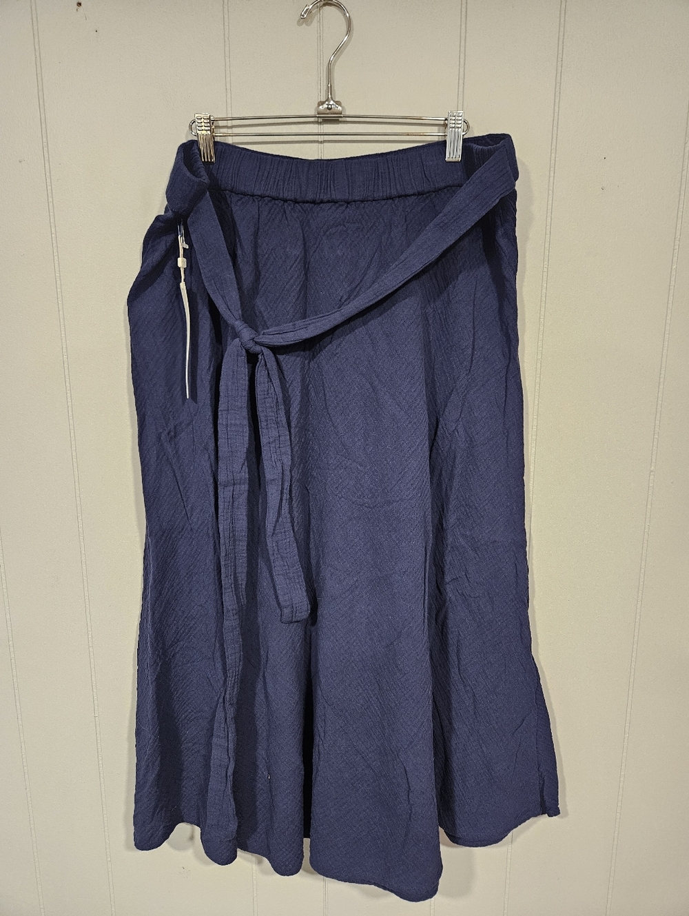 CASLON Womens Size XL Tie Waist Maxi Skirt Faux Wrap in Navy Cotton Textured NWT
